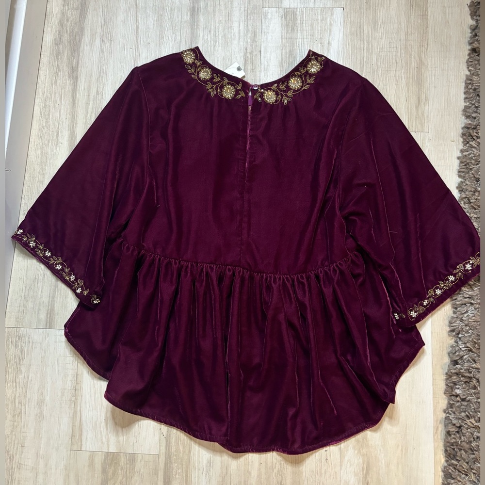 NWT Anthropologie Mayelle Velvet Babydoll Blouse Kavita Bhartia Medium - Picture 6 of 14